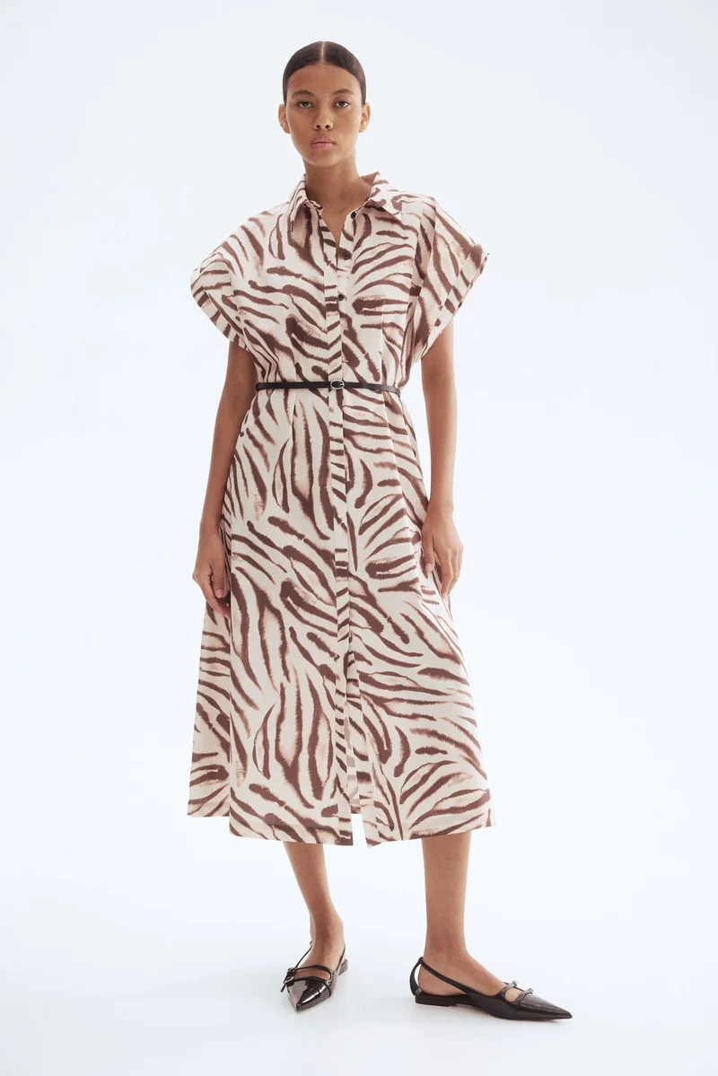 اتش اند ام فستان بوبلين بحزام