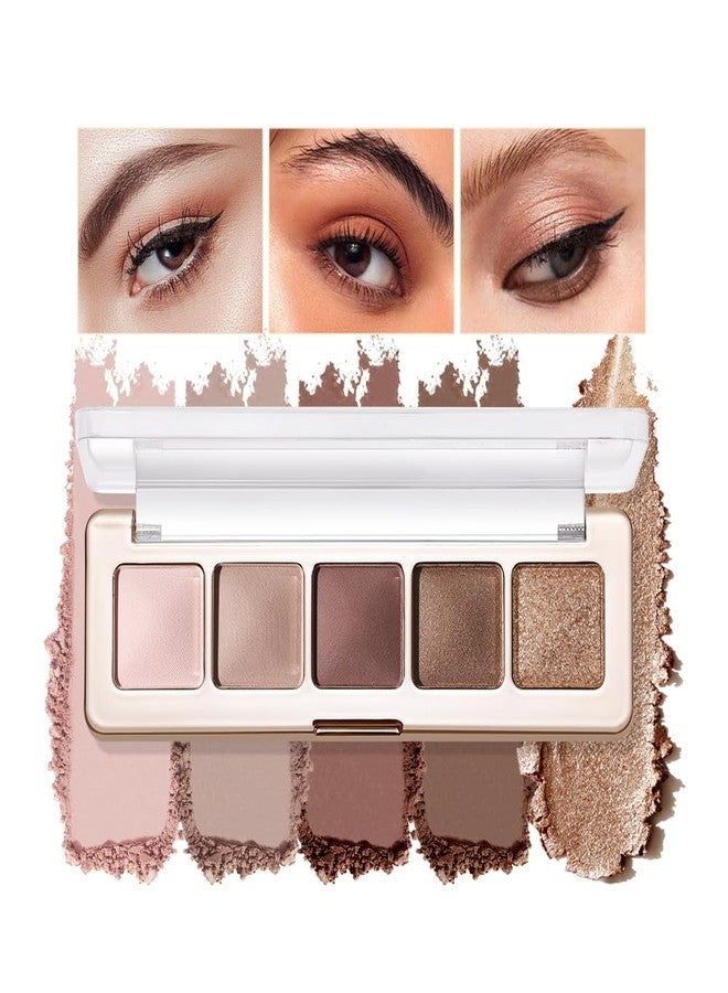 Houksouml Neutral Eyeshadow Palette 5 Colors, Nude Brown Matte & Subtle Shimmer Shades, Highly Pigmented Blendable Long-Lasting Powder, Smooth No-Fallout Daily Eye Makeup Palette for Work and Natural Looks-C03 - Image 2