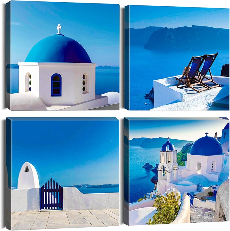 Sungeek 4-Piece Canvas Wall Art Set - Santorini - Image 1
