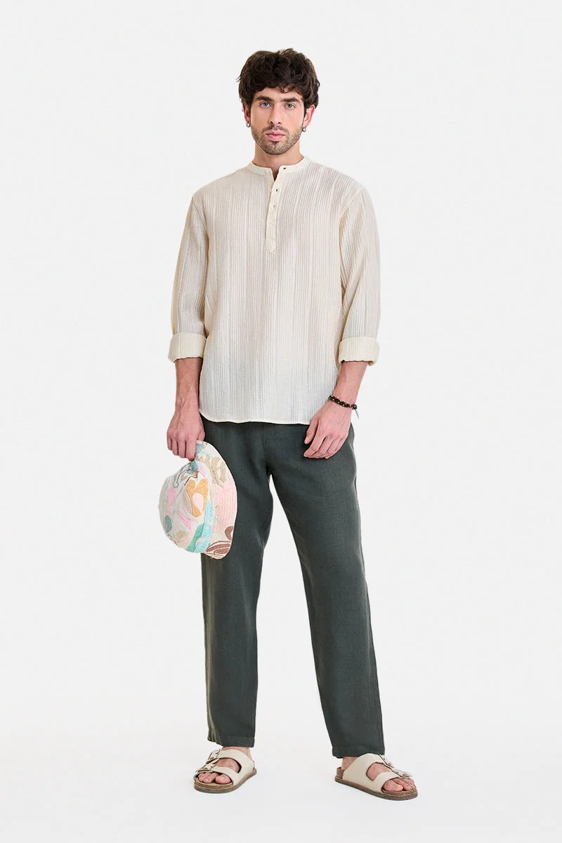 سنيتش Cream Textured Long Sleeve Regular Fit Shirt