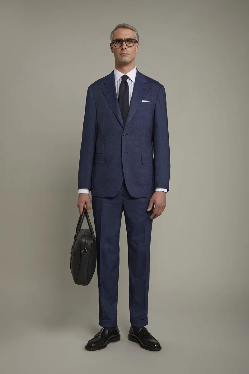 Men's single-breasted three-button regular fit suit - Denim