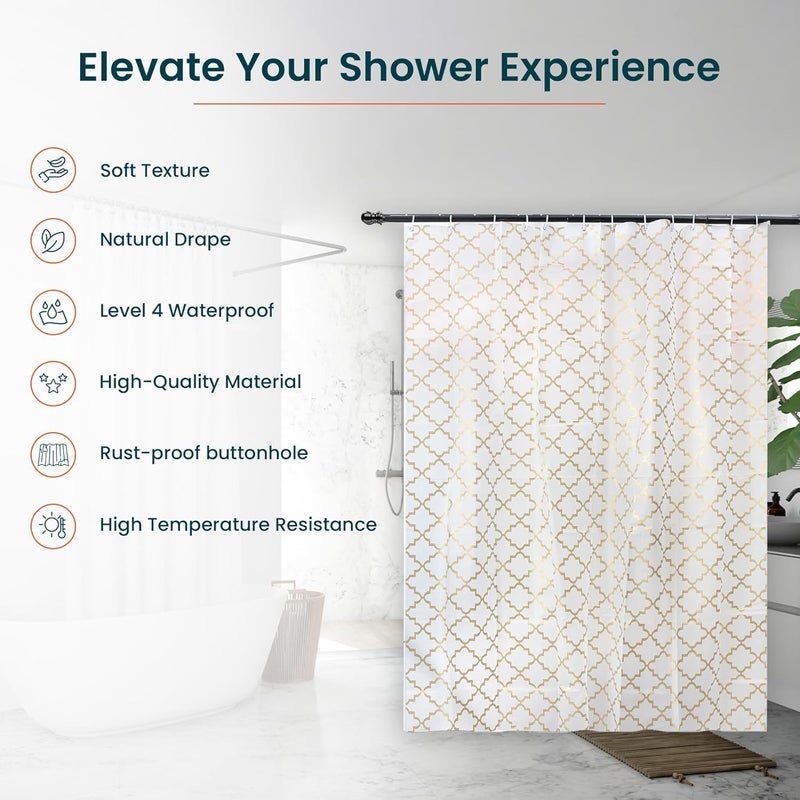 Kuber Industries Pack of 5 Waterproof Shower Curtains For Bathroom | Washroom Partition Screen & Wall Divider Parda For Bath | 6x6 Ft Checkered - Gold - Image 3