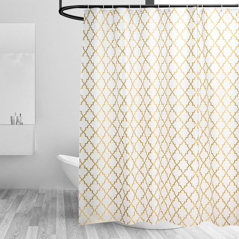 Kuber Industries Pack of 5 Waterproof Shower Curtains For Bathroom | Washroom Partition Screen & Wall Divider Parda For Bath | 6x6 Ft Checkered - Gold - Image 1