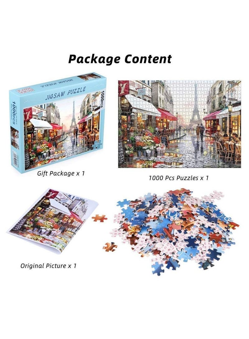 Jigsaw 1000 Piece Adult, Flower Shop Landscape Puzzle Under the Eiffel Tower, Game for Family Play Toy Gift - Image 3