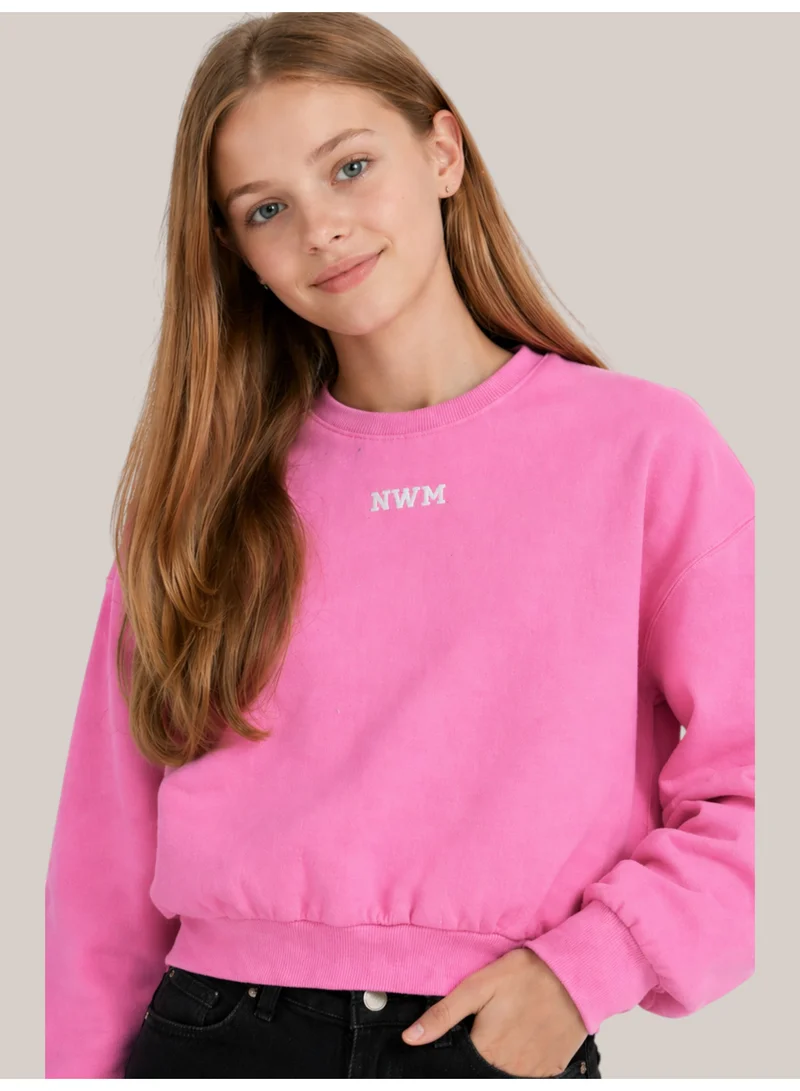 No Way Monday Girls Graphic Long Sleeve Loose Fit Sweatshirt