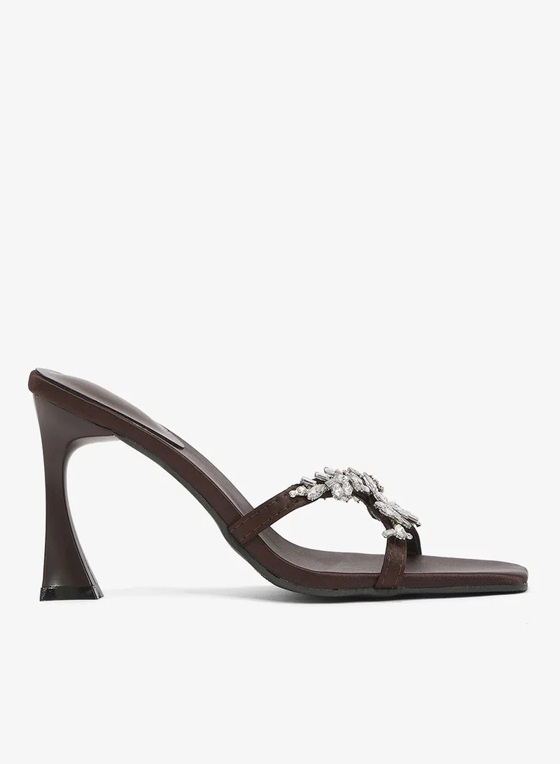 Ella Limited Edition Brown Statement High Heel Rhinestone Detail High Heels for Women | Best Price UAE
