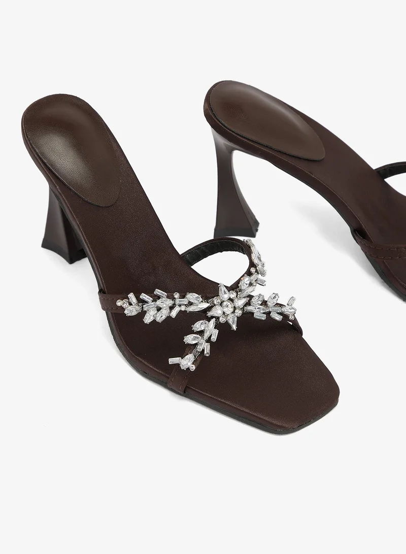 Ella Limited Edition Brown Statement High Heel Rhinestone Detail High Heels for Women | Best Price UAE