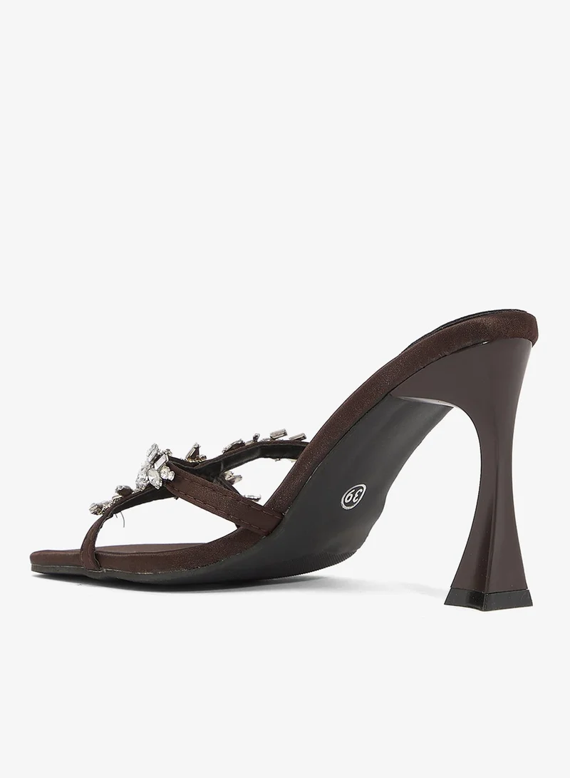 Ella Limited Edition Brown Statement High Heel Rhinestone Detail High Heels for Women | Best Price UAE