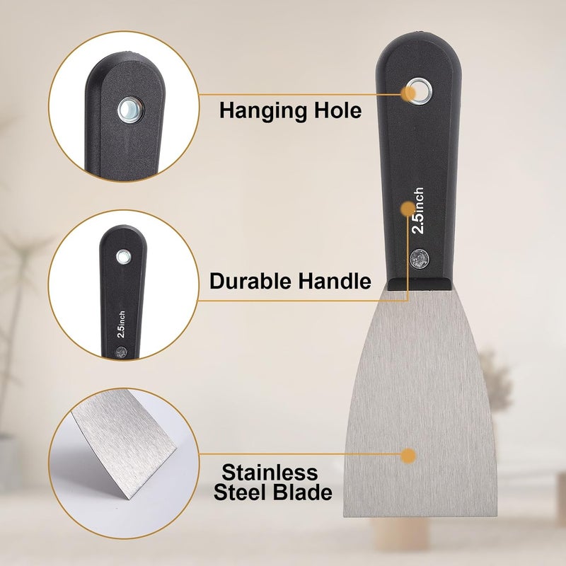QEES 7 PCS Drywall Tools,Putty Knife,Paint Scraper Tool with Storage Bag,Stainless Steel Putty Knife Set,Drywall Scraper Spackle Taping Knife for Spreading Mud, Taping,Repairing wall (6 PCS -2.5") - Image 5