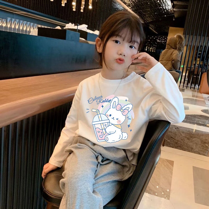 H2087# New Girls Autumn Cotton Long Sleeve T-Shirt Small And Medium Children Cartoon Printed Girls Bottoming Round Collar Fashion - Image 1