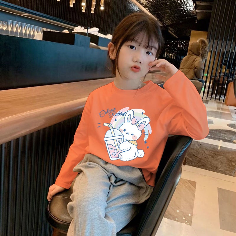 H2087# New Girls Autumn Cotton Long Sleeve T-Shirt Small And Medium Children Cartoon Printed Girls Bottoming Round Collar Fashion - Image 4