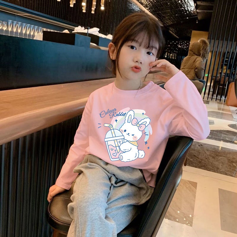 H2087# New Girls Autumn Cotton Long Sleeve T-Shirt Small And Medium Children Cartoon Printed Girls Bottoming Round Collar Fashion - Image 5