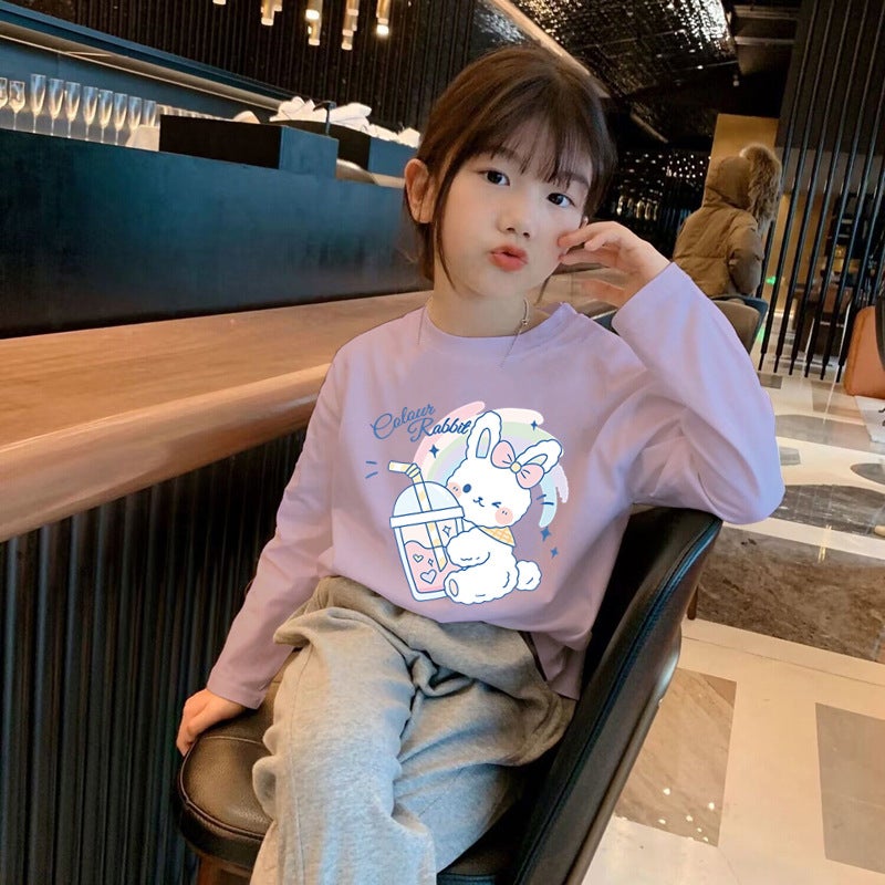 H2087# New Girls Autumn Cotton Long Sleeve T-Shirt Small And Medium Children Cartoon Printed Girls Bottoming Round Collar Fashion - Image 2