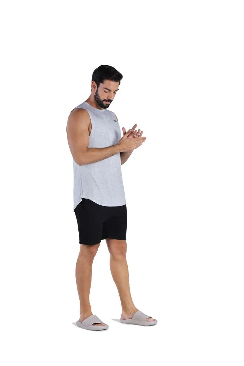 ياسيكو YesEco Men’s Grey Athleisure Tank Top – Ultra-Soft Bamboo Viscose Sleeveless Shirt – Lightweight, Breathable, Sustainable Muscle Tank for Gym, Yoga, or Casual Wear (Only Tank Top)