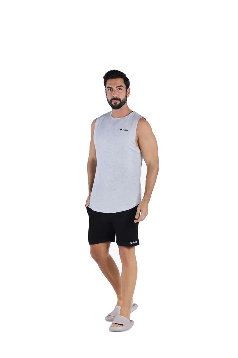 ياسيكو YesEco Men’s Grey Athleisure Tank Top – Ultra-Soft Bamboo Viscose Sleeveless Shirt – Lightweight, Breathable, Sustainable Muscle Tank for Gym, Yoga, or Casual Wear (Only Tank Top)