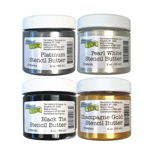 The Crafter's Workshop The Crafters Workshop Stencil Butter Celebration Acrylic Paint Set Boutique Metallic Texture Paste for Art Canvas Journals Cards 4 x 2oz Jars - Image 1