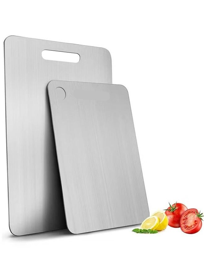 XiuWoo Set of 2 Cutting Board, Cutting Mat Thickened Stainless Steel Heavy Duty Non-Slip For Kitchen Household Meat Vegetable Fruit, 30*20cm and 34*23cm, Silver - Image 1