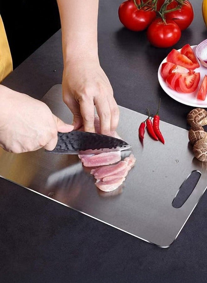 XiuWoo Set of 2 Cutting Board, Cutting Mat Thickened Stainless Steel Heavy Duty Non-Slip For Kitchen Household Meat Vegetable Fruit, 30*20cm and 34*23cm, Silver - Image 5