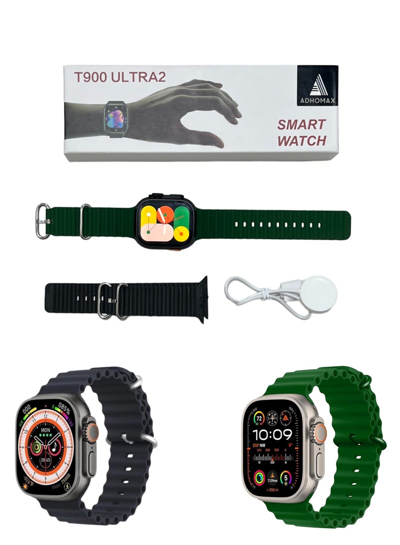 adhomax New T900 Ultra 2 smart watch Elegant Design 2.2" NFC, infinite display, Fitness Tracker, Heart Rate, Bluetooth, Wireless Charging, works with IOS and android, for men and women - Image 1