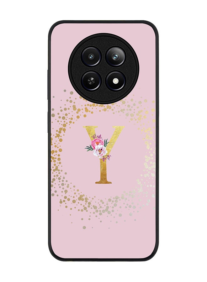 Stylizedd Rugged Black edge case for Realme 12 / Realme 12x, Slim fit Case Flexible Cover - Custom Monogram Initial Letter Floral Pattern Alphabet - Y (Pink ) - Image 1
