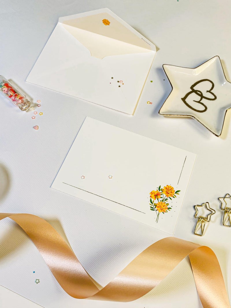 Be Stories Marigold One Side Print Blank Greeting Note Cards With Envelopes 130 GSM With Gold Foil & Sticker Seals For Birthday, Diwali, Chirtsmas, Thanksgiving - 5.50 x 3.50 inches, Pack of 5 - Image 5