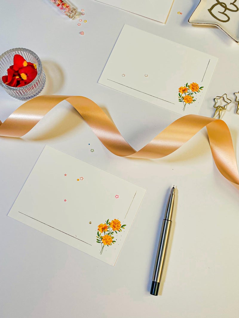 Be Stories Marigold One Side Print Blank Greeting Note Cards With Envelopes 130 GSM With Gold Foil & Sticker Seals For Birthday, Diwali, Chirtsmas, Thanksgiving - 5.50 x 3.50 inches, Pack of 5 - Image 4