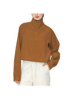 Alo Spring and Autumn New Yoga Half-zip Stand Collar Windproof Sweatshirt Jacket Sports Fitness Womens Drawstring Elastic Sleev Brown