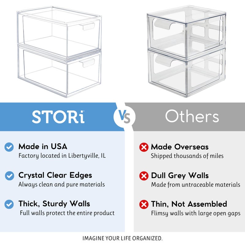 STORi Audrey Stackable Clear Bin Plastic Organizer Drawers | 2 Piece Set | Organize Cosmetics and Beauty Supplies on a Vanity | Made in USA - Image 4