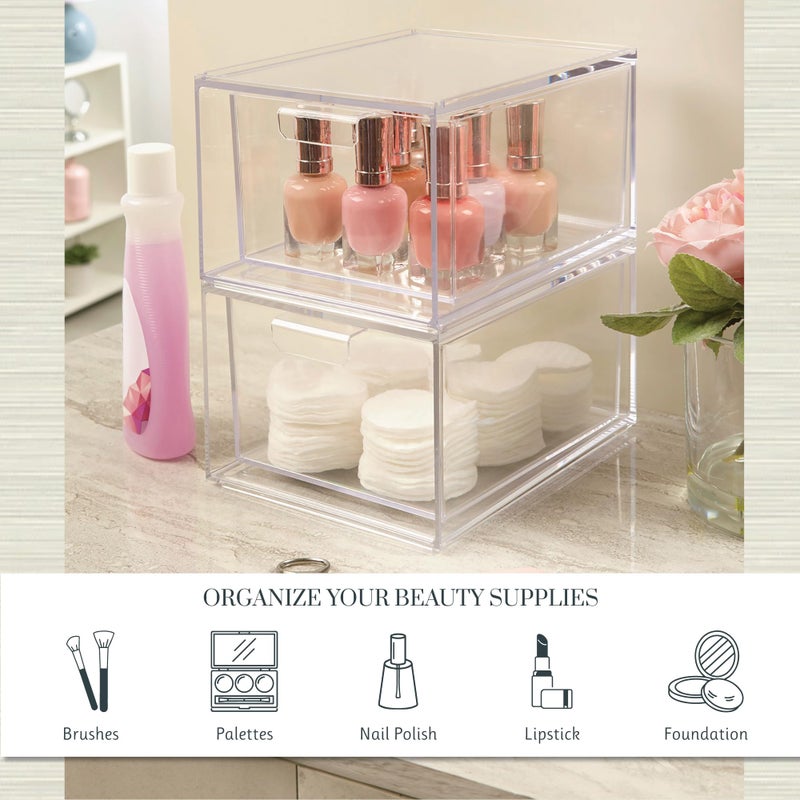 STORi Audrey Stackable Clear Bin Plastic Organizer Drawers | 2 Piece Set | Organize Cosmetics and Beauty Supplies on a Vanity | Made in USA - Image 3