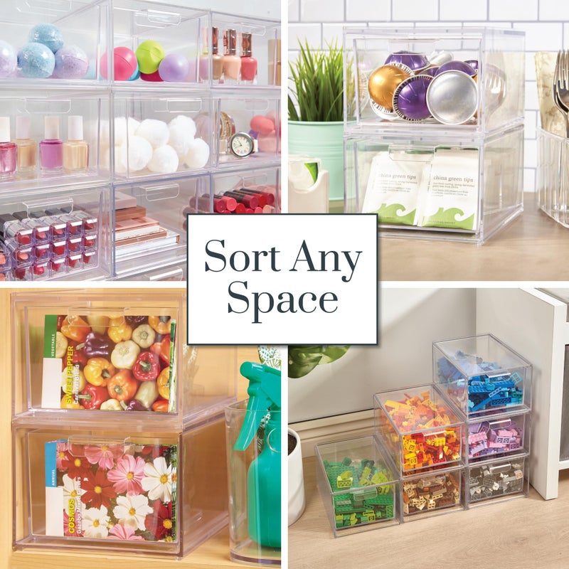 STORi Audrey Stackable Clear Bin Plastic Organizer Drawers | 2 Piece Set | Organize Cosmetics and Beauty Supplies on a Vanity | Made in USA - Image 5