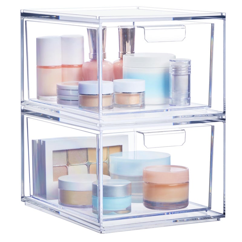 STORi Audrey Stackable Clear Bin Plastic Organizer Drawers | 2 Piece Set | Organize Cosmetics and Beauty Supplies on a Vanity | Made in USA - Image 1