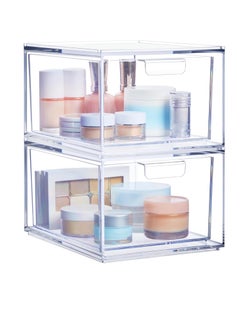 STORi STORi Audrey Stackable Clear Bin Plastic Organizer Drawers | 2 Piece Set | Organize Cosmetics and Beauty Supplies on a Vanity | Made in USA  - Image 1