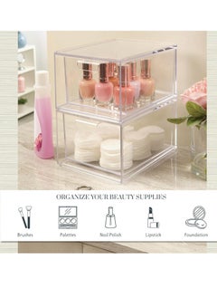 STORi STORi Audrey Stackable Clear Bin Plastic Organizer Drawers | 2 Piece Set | Organize Cosmetics and Beauty Supplies on a Vanity | Made in USA  - Image 2