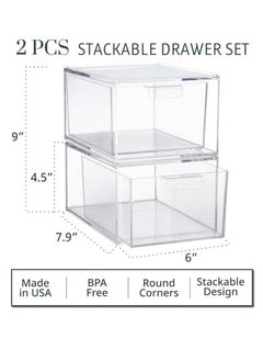 STORi STORi Audrey Stackable Clear Bin Plastic Organizer Drawers | 2 Piece Set | Organize Cosmetics and Beauty Supplies on a Vanity | Made in USA  - Image 4