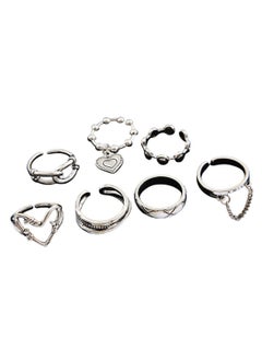 Huitich 7 Pcs Vintage Silver Adjustable Ring Set Bohemian Style  - Image 1