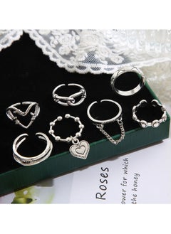 Huitich 7 Pcs Vintage Silver Adjustable Ring Set Bohemian Style  - Image 5