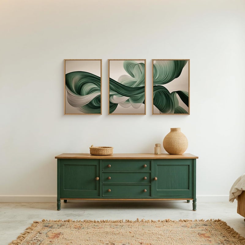 KAIRNE Green Abstract Wall Art Set of 3, Minimalist Green Lines Wall Decor, Modern Flowing Texture Painting for Living Room, Bedroom, Office, Framed Easy to Hang 16x24 Inches - Image 5