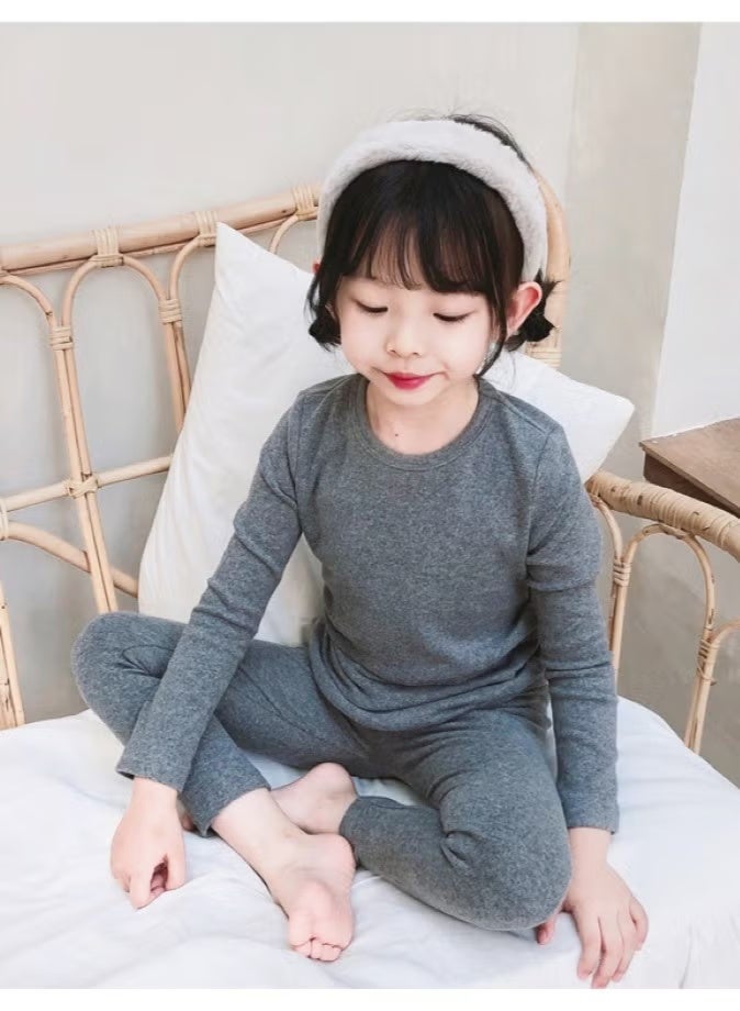 مجموعة ملابس داخلية حرارية للأطفال بلون واحد، قمصان وسروال ناعم، مجموعة ملابس نوم ناعمة للأطفال - Image 3