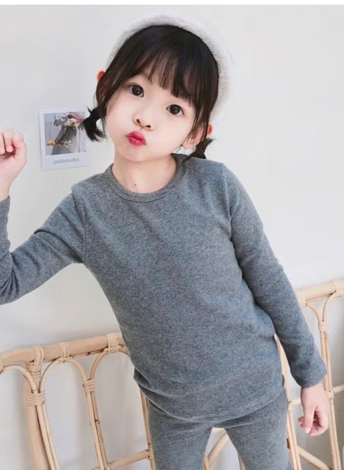 مجموعة ملابس داخلية حرارية للأطفال بلون واحد، قمصان وسروال ناعم، مجموعة ملابس نوم ناعمة للأطفال - Image 2