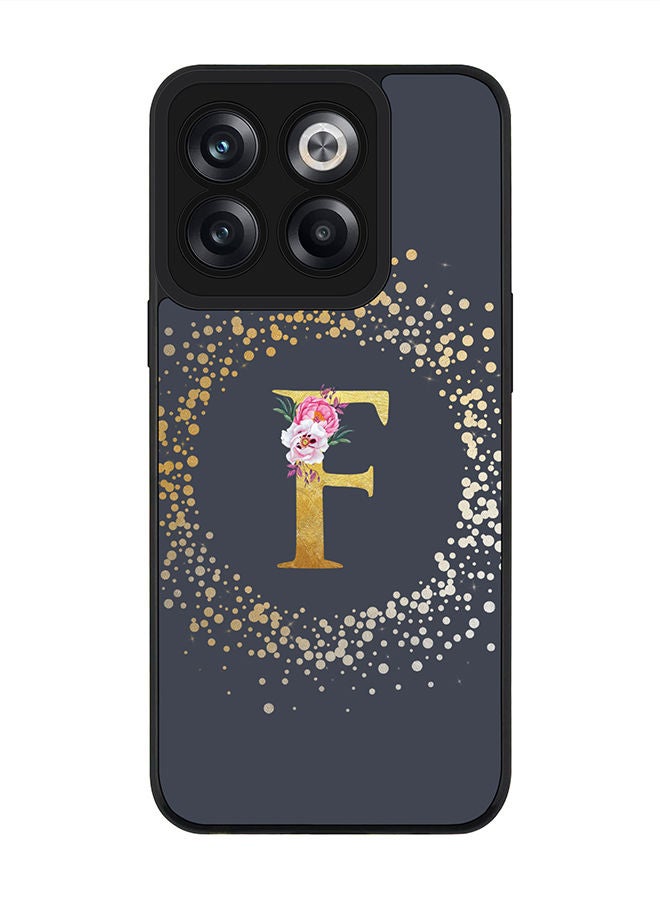 Stylizedd Rugged Black edge case for OnePlus 10T Slim fit Soft Case Flexible Rubber Edges TPU Gel Thin Cover - Custom Monogram Initial Letter Floral Pattern Alphabet - F (Grey) - Image 1