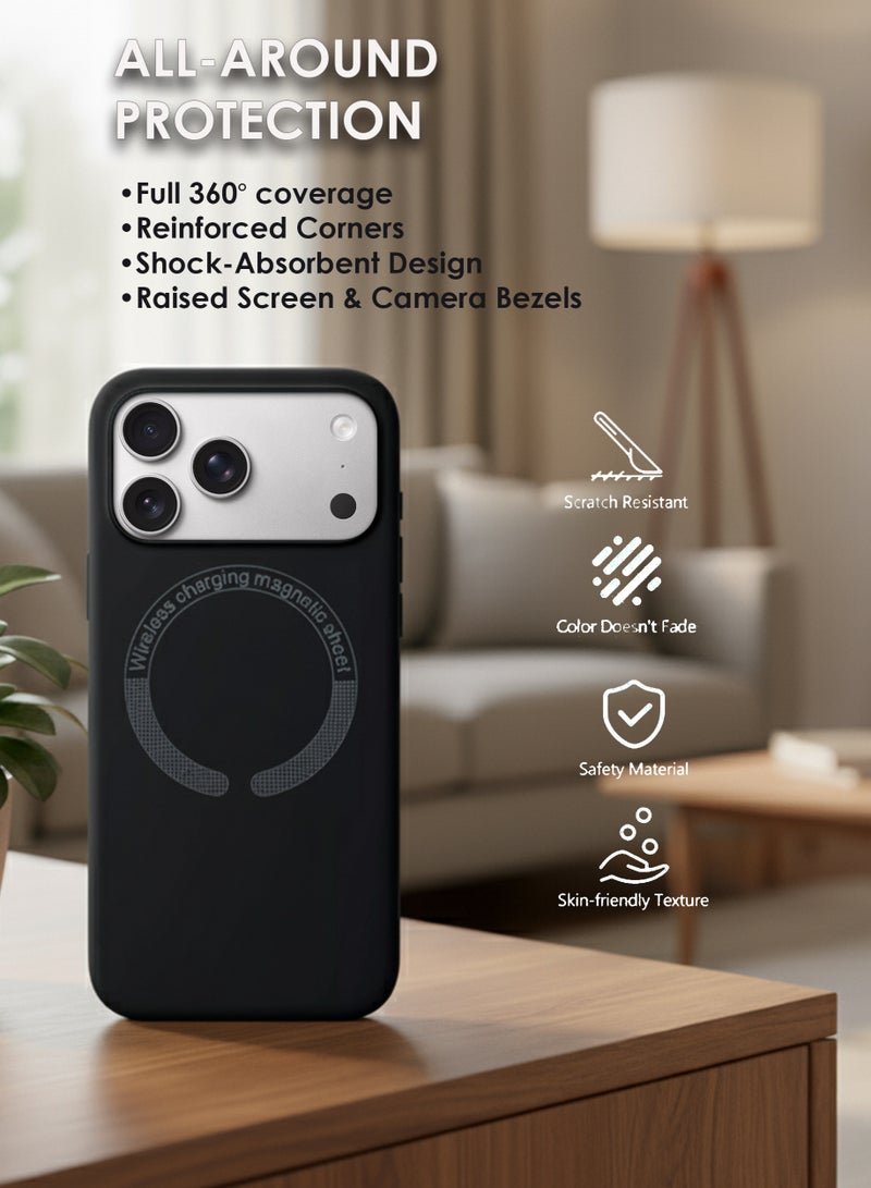 Apple iPhone 17 Pro Silicone Magsafe Case, Ultra-Hybrid Soft Back Case Cover Compatible With Magsafe, Camera Protection, Shockproof Bumper Case Cover For Apple iPhone 17 Pro - Black - Image 2