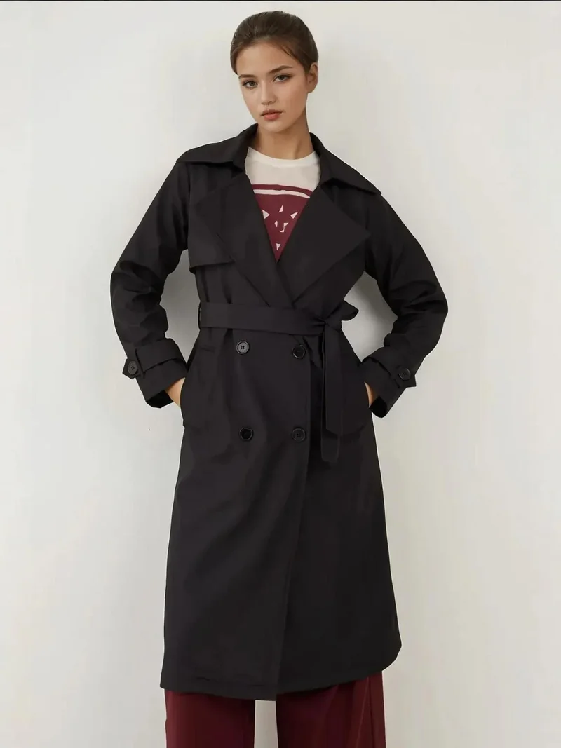 بيغ دارت معطف ترنش مبطن بياقة مزدوجة