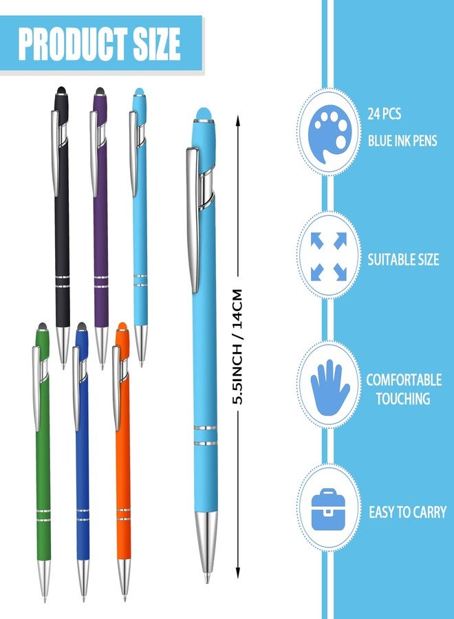 Lmisraely 24 Pcs Blue Ink Ballpoint Pen with Stylus Tip 2 in 1 Ballpoint Pen 1.0 mm Blue Ink Metal Stylus Pen for Touch Screens Coworkers, Family, Colleagues, Office (Multicolor) - Image 2
