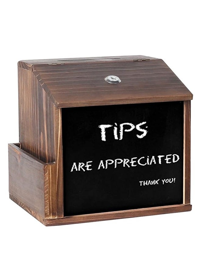 Wooden Suggestion Box Lock Wall Mounted Donation Boxes Tips Mailbox with Lock Wall Mountable Brown Information Security for Restaurant Cafe - Image 1