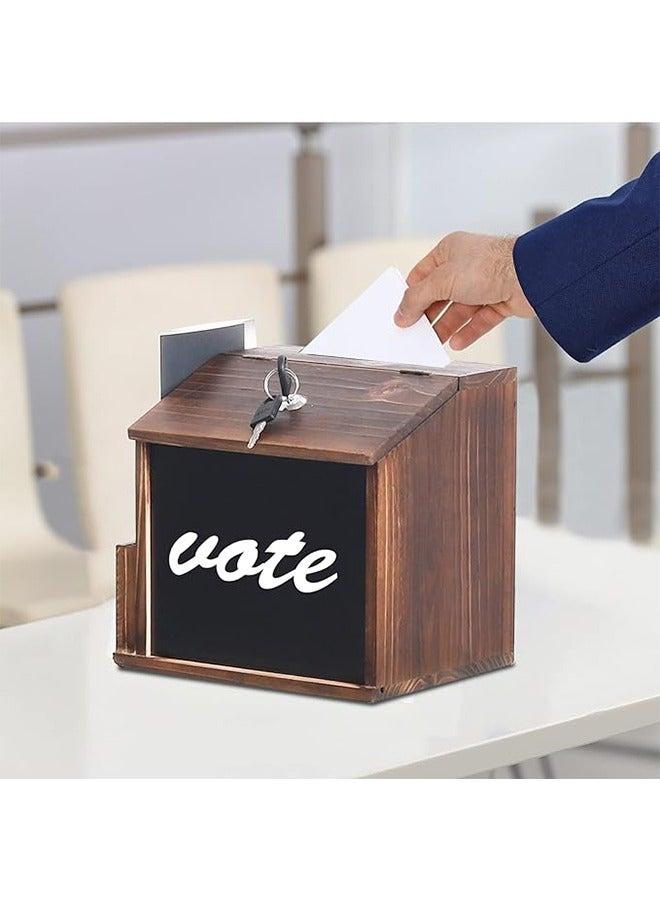 Wooden Suggestion Box Lock Wall Mounted Donation Boxes Tips Mailbox with Lock Wall Mountable Brown Information Security for Restaurant Cafe - Image 2