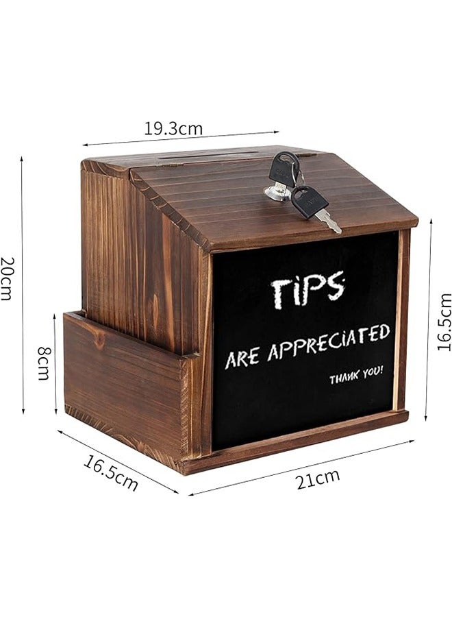 Wooden Suggestion Box Lock Wall Mounted Donation Boxes Tips Mailbox with Lock Wall Mountable Brown Information Security for Restaurant Cafe - Image 5