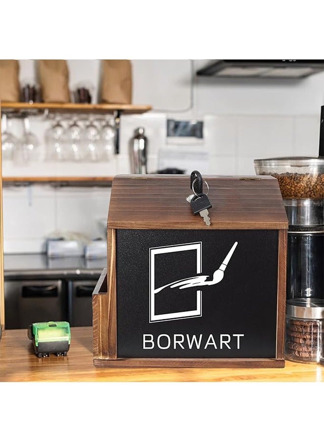 Wooden Suggestion Box Lock Wall Mounted Donation Boxes Tips Mailbox with Lock Wall Mountable Brown Information Security for Restaurant Cafe - Image 3