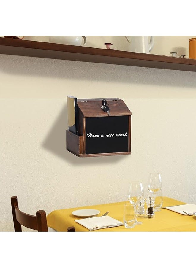 Wooden Suggestion Box Lock Wall Mounted Donation Boxes Tips Mailbox with Lock Wall Mountable Brown Information Security for Restaurant Cafe - Image 4