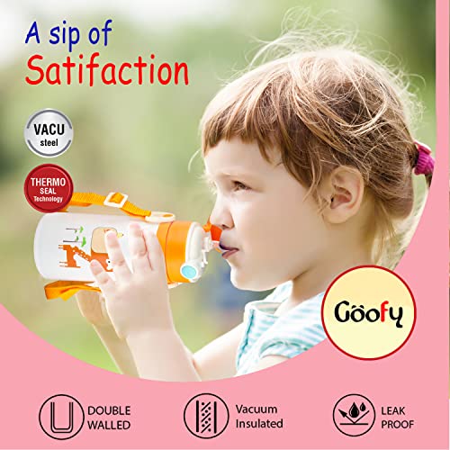 Nabhya Goofy 380 ML Vacuum Thermo Seal Insulated Double Wall Steel Body Baby Sipper with One Touch Opening & Silicon Straw,Long Retention of Temperature of Hot & Cold Liquids (Orange) - Image 3