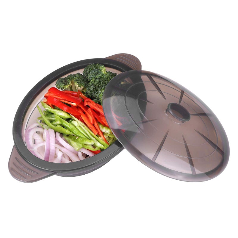 EuChoiz Microwave Steamer Cooker Collapsible Bowl-Silicone Steamer Cookware with Handle Lid for Vegetables Fish Prep Meal Food with Removable Rack BPA Free, Easy to Store, Freezer & Dishwasher Safe, Large - Image 1